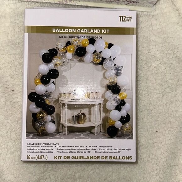 BALLOON GARLAND ARCH KIT White Black Clear & Gold Metallic 112 Count - Picture 2 of 8
